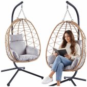 Hanging Rocking Chair Garden Cocoon Cushions Swing Brown Frame