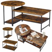 2-in-1 Vintage Rustic Wood Coffee Table Set 123x60x51cm