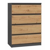 Topeshop KOMODA SZAFKA REGAŁ 4 SZUFLADY M4 ANTRACYT / DĄB ARTISAN