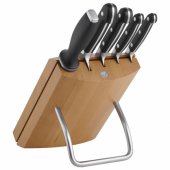Knife block, wooden with 4 knives and sharpening rod