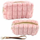 Plush Cosmetic Bag With Handle Roomy Pink 20cm