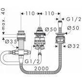 Basic set for 3-hole rim mounted single lever bath mixer