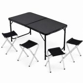 Set of camping furniture, folding table, 4 stools, black