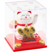 Chinese Lucky Cat In Display Case Solar Figurine Ornament White