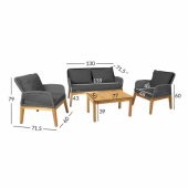 Set FLORIDA table, sofa and 2 armchairs, grey