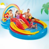 Rainbow pool with inflatable slide in box 297x193x135cm 57453NP