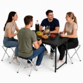 Set of camping furniture, folding table, 4 stools, black