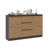 Topeshop KOMODA 2D3S 120CM 3 SZUFLADY 2 DRZWI ANTRACYT DĄB ARTISAN
